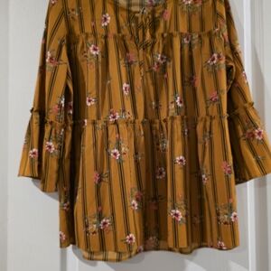 Hannah Mustard Floral Striped Blouse